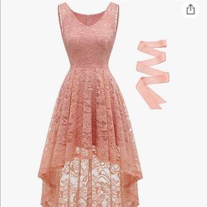 Lace V- Neck, hi-low dress